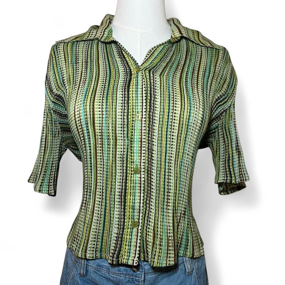 Retro 70s Earthy Green Button-Down Shirt